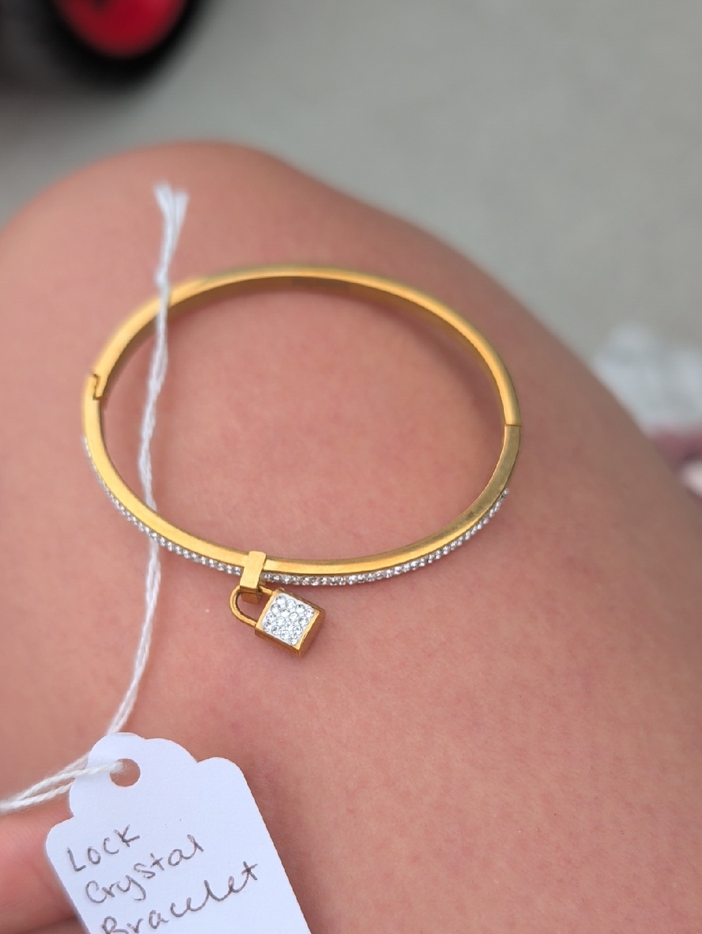 Gold Crystal Padlock Bangle Bracelet - Women's Jewelry